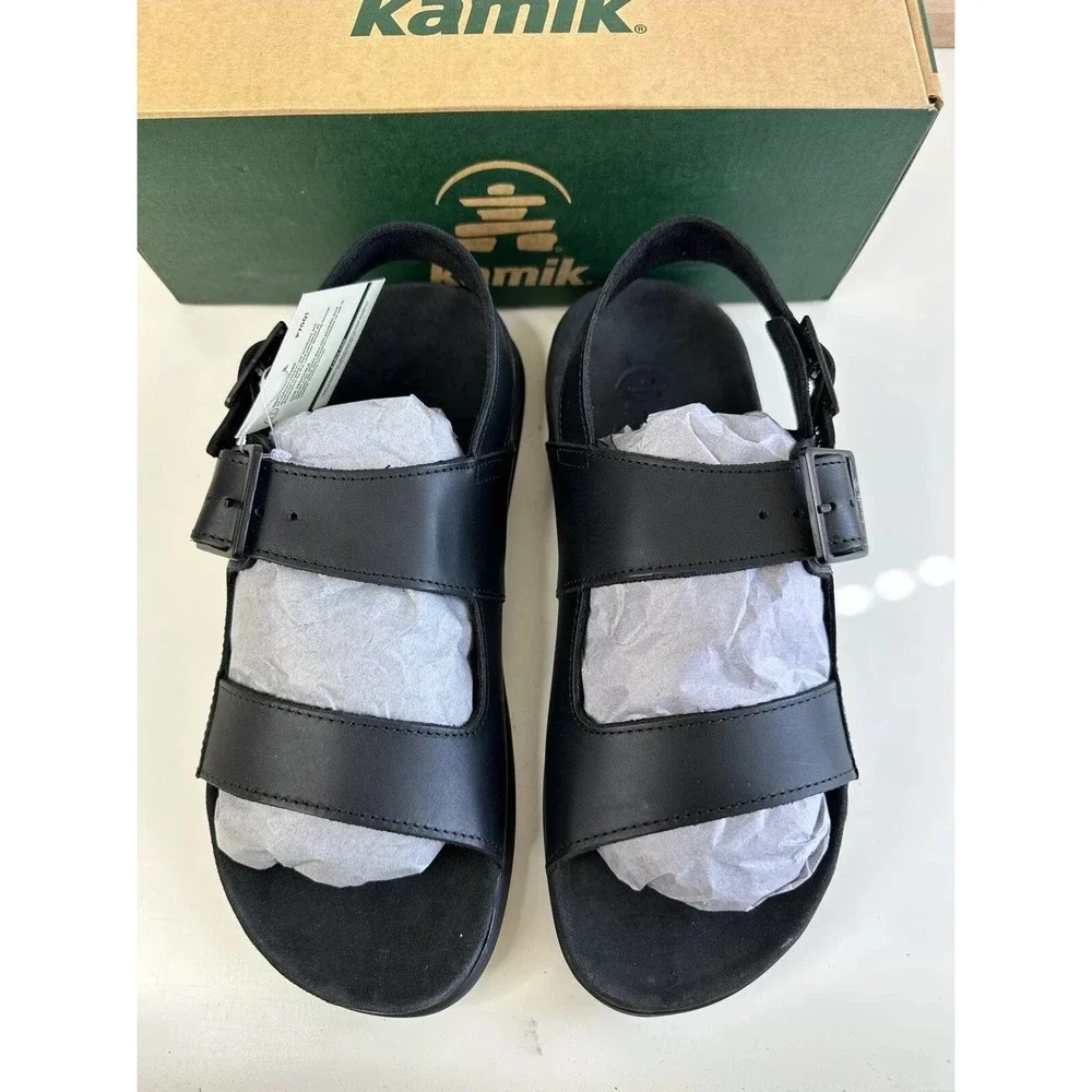 Kamik Marty Black Leather Buckle Sandals K HK0693 BLK Men's‎ Size 8 / NEW IN BOX